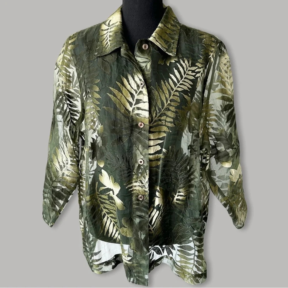 TanJay Burnout Sheer Button Down Blouse